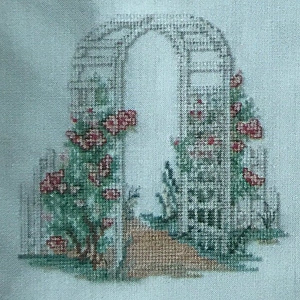 Mini Paula Vaughan Rose Garden Trellis Counted Cross Stitch Pattern Digital instant download color chart DMC Anchor one night simple easy