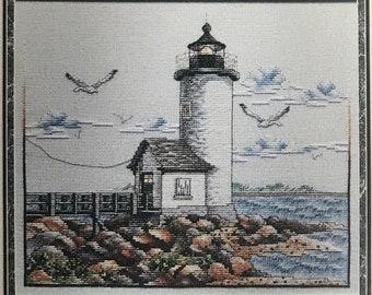 Little Annisquam Harbor Light counted cross stitch pattern PDF instant download black and white chart DMC Anchor lighthouse Massachusetts