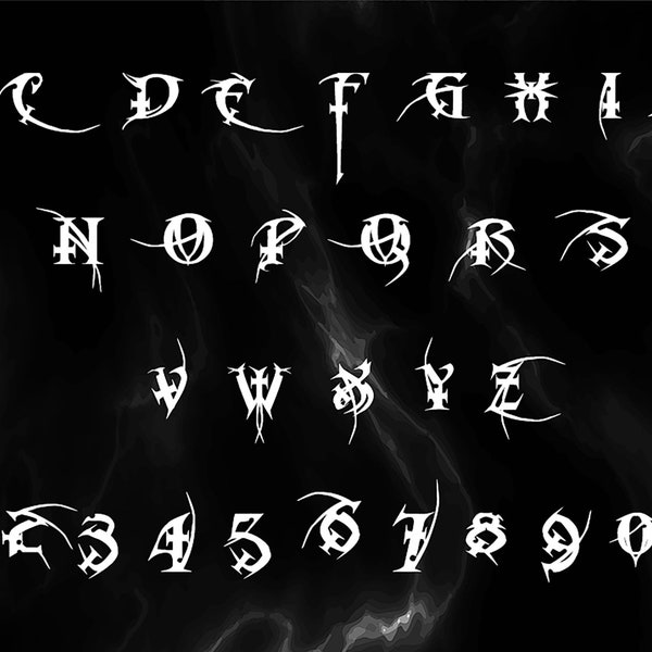 Macabre cricut font, letters and numbers, vector SVG, PNG, DXF for cutting and printing graphic