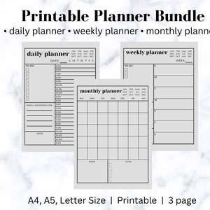 Daily planner, Weekly Planner, Monthly Planner, Printable Planner, Minimalist Planner, Productivity Planner, Instant Download, A4/A5/Letter