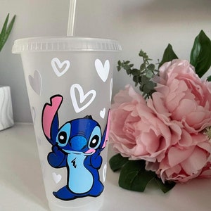 Personalised Stitch design cold cup with straw - 24oz black or clear