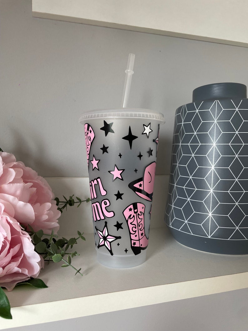 Personalised Cowgirl Like Me Design Cold Cup With Straw - 24oz Black or ...