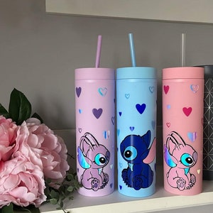 Personalised Stitch themed Matte Skinny Tumbler with straw, 16oz tumbler