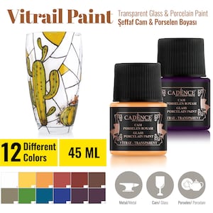 Cadence Vitray Glass Paint 45ml (1.5 oz) – Transparent Stained Glass Look, Water-Based, Dishwasher Safe, For Porcelain & Glass