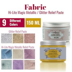 Cadence Fabric Relief Paste Hi-Lite Magic Metallic / Glitter  150ml (5.07 oz) – Dimensional Water-Based Paste for Shimmer & Glitter Effects