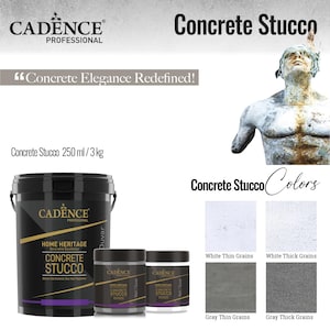 Cadence Concrete Stucco 250ml (8.45 oz) / 3kg (105.8 oz) – Decorative Acrylic Plaster for Raw Concrete Finish