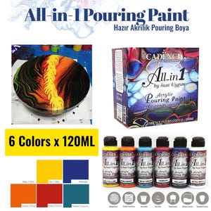 Cadence Ready Mix Pouring Kit 6x120ML / 6x4.06oz – Pre-Mixed Fluid Acrylic Paint Set – Cell Effect, Pouring Art, Resin Compatible