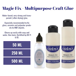 Cadence Magic Fix Kleber 50ml/ 1.69oz auf 500ml/16.91oz – Transparenter Kleber auf Wasserbasis für Glas, MDF, Keramik & Polyester