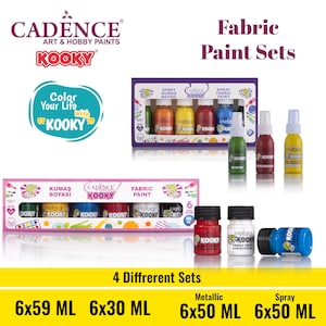 Cadence Kooky Fabric Paint Set – Brush or Spray – 6 Colors – 30ML/50ML/59ML (1oz–2oz) – Water-Based Non-Toxic Textile Paint