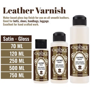 Lakier Cadence Leather Design Varnish 70 ml (2,37 uncji) do 750 ml (25,36 uncji) – lakier na bazie wody, satynowy, błyszczący do skórzanych kurtek, butów i toreb