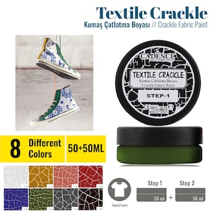 Cadence Textile Crackle Paint 50ML+50ML / 3.38oz – Fabric Paint - 2-Step Water-Based Crackle Effect Paint for Cotton Fabrics, Bags & Shoes