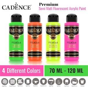 Cadence Fluorescent Acrylic Paint 70ml (2.37 oz) / 120ml (4 oz) – High Visibility, Semi-Matte, Multi-Surface Craft Paint - Neon Paint