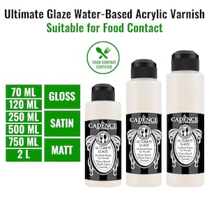 Cadence Ultimate Glaze Acrylic Varnish – lakier szkliwiony – na bazie wody, półmatowy, gruba powłoka jednowarstwowa, bezpieczny dla żywności, wygląd rzemieślniczy i ceramiczny