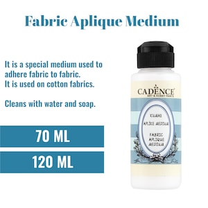 Adhesivo Cadence Fabric Aplique Medium 70 ml/120 ml: Adhesivo a base de agua para unir telas de algodón y fijar con plancha. Pegamento para tela.