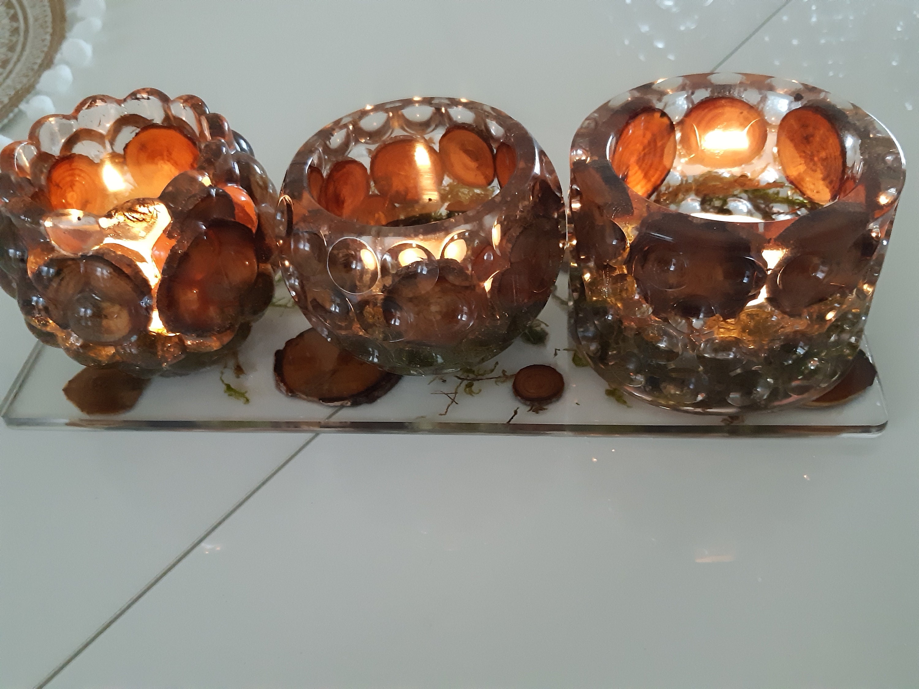 Lot de 3 Bougeoirs +Support Plateau