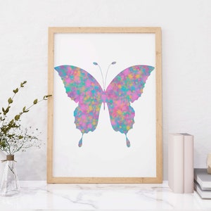 Butterfly Watercolor Digital Print, Colorful Butterfly Decor, Digital Butterfly Poster, Abstract Wall Art