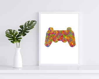 Decoración de la sala de juegos, impresión abstracta de la sala de juegos, arte digital del controlador de juegos, impresión digital del controlador de videojuegos