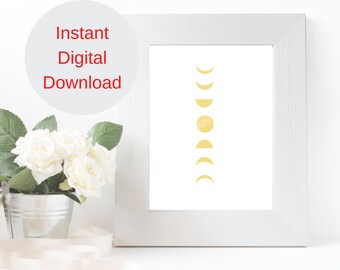 Moon Cycle Wall Art, Yellow Moon Phases, Lunar phases,Moon Phases Print, Moon Poster, Wall Decor,
