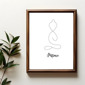 Yoga Wall Decor, Digital Yoga Gift Minimalist, Yoga Art Home Decor, Minimalist Yoga Pose, Patience Print