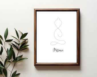 Yoga Wall Decor, Digital Yoga Gift Minimalist, Yoga Art Home Decor, Minimalist Yoga Pose, Patience Print