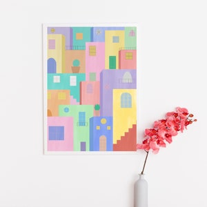 Watercolor Cityscape Wall Art, Modern Print Home decor, Colorful Cityscape Watercolor, Cityscape Digital Art