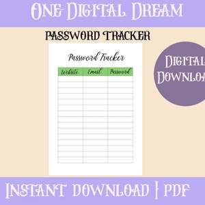 Digital Password Tracker, Password Tracker Printable, Password Keeper, Password Organizer, Password List