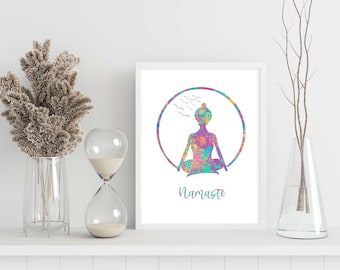 Yoga Wall Decor,  Digital Yoga Gift Abstract, Yoga Art Home Decor, Abstract Yoga Pose, Namaste Print