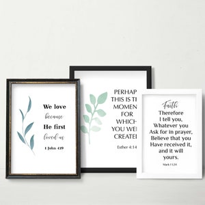 Bible Verse Wall Art Gallery Set of 3 Prints, Scripture Bundle Print, Christian Bundle Print, Christian Printable Wall Decor Download
