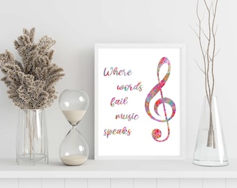 Colorful Music Note Art Print, Minimalist Home Decor (Digital Prints)