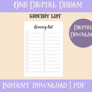 A5 Grocery List, Digital Grocery List, Instant Download Grocery List, Organization Tools, Grocery List Template