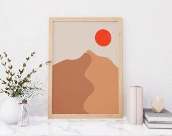 Arazzi Paesaggio desertico della metà del secolo, Decorazione domestica con stampa d'arte del deserto, Stampe digitali del deserto moderno Boho