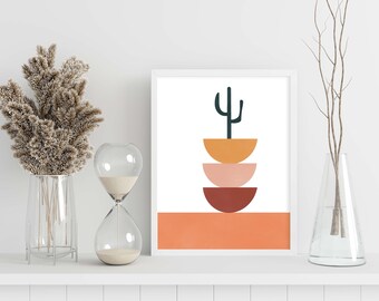 Minimalist Mid Century Home Decor, Mid Century Modern Wall Art, Mid Century Cactus Poster Instant Download
