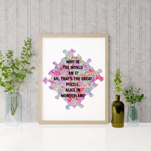 Alice in Wonderland Quote Who I am Art, Wall art Alice in Wonderland Quote Printable Book Lovers Decor