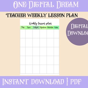 Teacher Weekly Lesson Plan, Template Lesson Plan, Printable Lesson Plan, Weekly Lesson Plan, Editable Teacher Plan Lesson,  Back to School