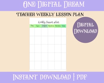 Teacher Weekly Lesson Plan, Template Lesson Plan, Printable Lesson Plan, Weekly Lesson Plan, Editable Teacher Plan Lesson,  Back to School