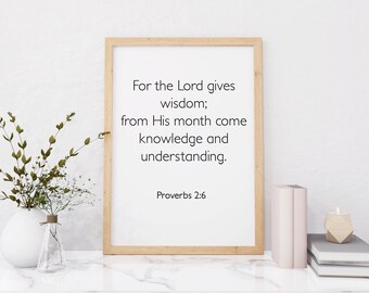 Proverbs 2:6, Minimalist Christian Art, Bible Verse Poster, Scripture Wall Art, Christian Wall Art Print