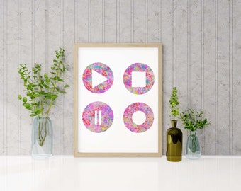 Buttons Gamer Room Decor Wall Art, Game Buttons Poster Home Decor, Gamer Prints, Abstract Game Room Print,