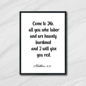 Matthew 11:28  Bible Verse Wall Art, Scripture Wall Art, Minimalist Christian Wall Art, Christian Home Decor