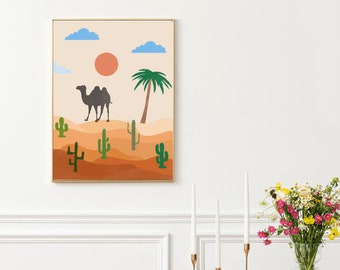 Mid Century Desert Landscape Minimalist Wall Art, Modern Home Decor, Desert Art Print Instant Download