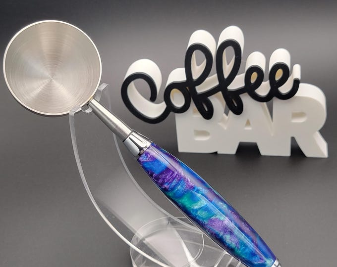 Coffee scoop, peacock.  Hand turned two tablespoon measuring spoon