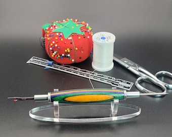 Seam ripper and stiletto combo, blue, green, orange wood handmade sewing and quilting tool gift "Gator"