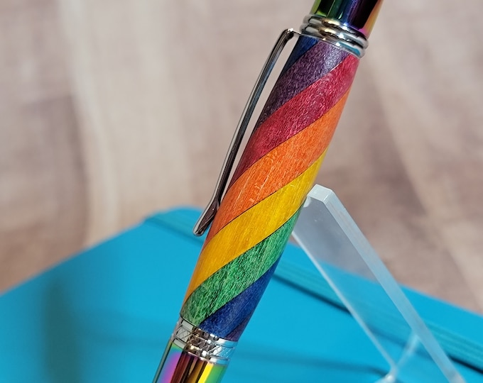 Rainbow pen, "Wooden Rainbow" handmade luxury pen, round top