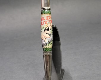 Pin-Up Art pen, Lady Luck. Hand turned luxury pen