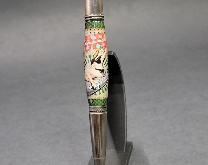 Pin-Up Art pen, Lady Luck. Hand turned luxury pen