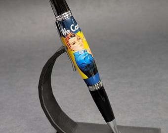 Rosie the Riveter pen, We Can Do It slogan. Hand turned luxury pen