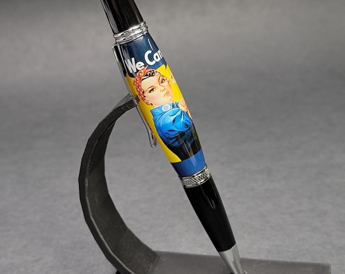 Rosie the Riveter pen, We Can Do It slogan. Hand turned luxury pen