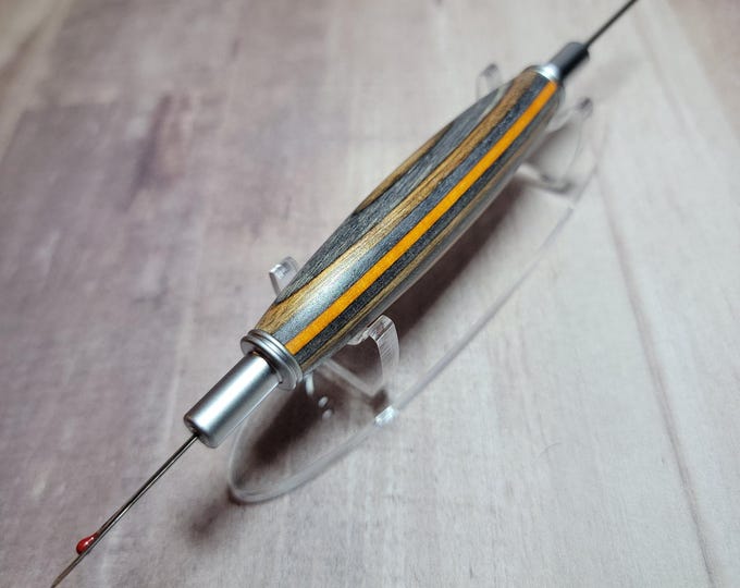 Seam ripper and stiletto combo, black & orange wood handmade sewing and quilting tool gift