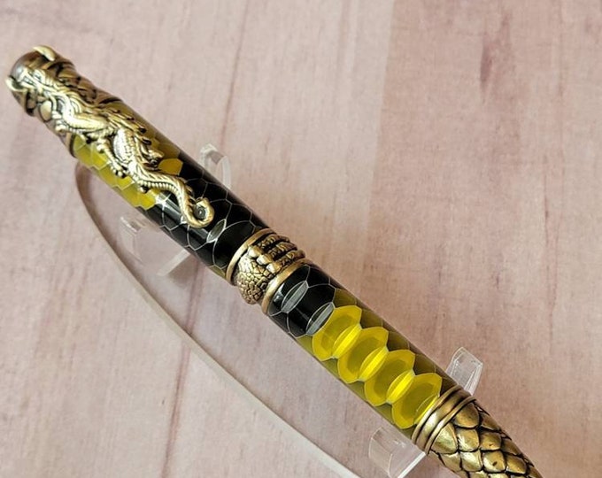 Black and Yellow dragon twist pen, hand turned ballpoint pen