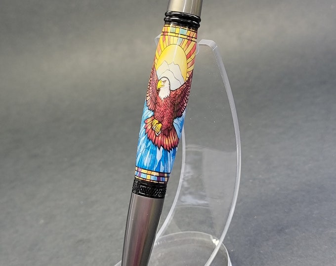 Handmade pen, Eagle Stained Glass.  Gunmetal hand turned luxury pen