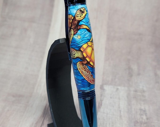 Sea Turtles, Blue handmade luxury pen